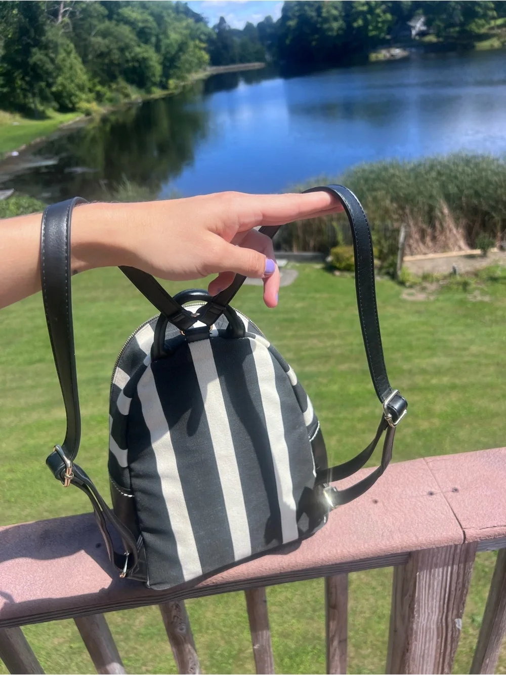 Tommy Hilfiger Black & White Striped Canvas Mini Backpack